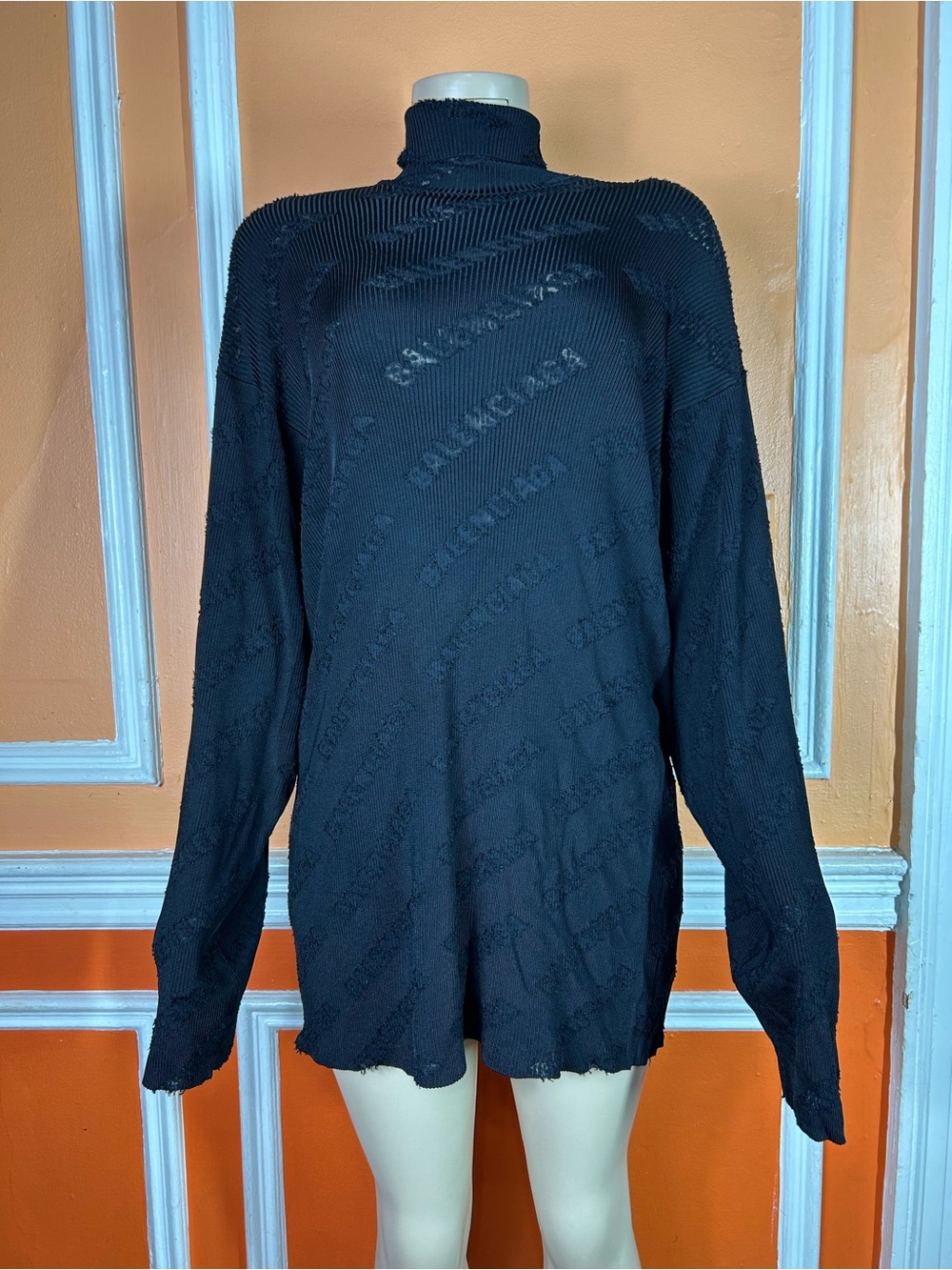 Balenciaga Logo Devore Turtleneck Rib Oversize Sweater